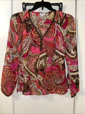 Cache Women's Paisley Sheer V-Neck Blouse